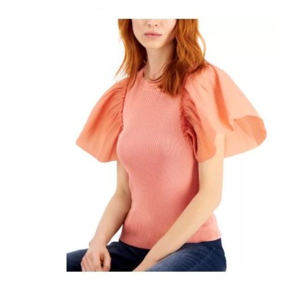 INC International Concepts Woven-Sleeve Top - Picture 1 of 5